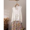 DIMANAF 2026 Vest T-Shirt Women Lace O-Neck Hollow Summer Style Basic Tops New Tees Loose Vest