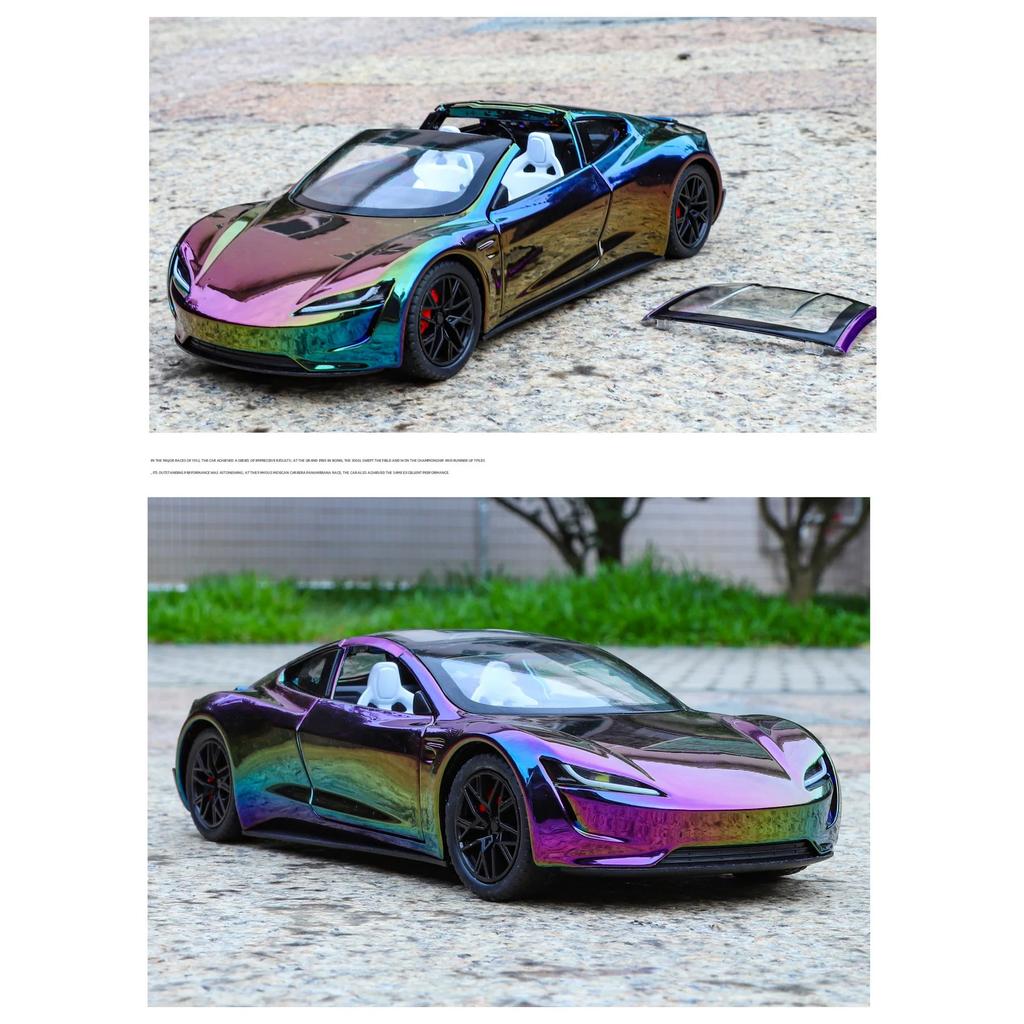 1/24 Tesla Roadster Alloy Electric Sports Car Model Diecasts Metal New Energy Vehicles Car Model Sound Light Simulation Kids Toys Gift