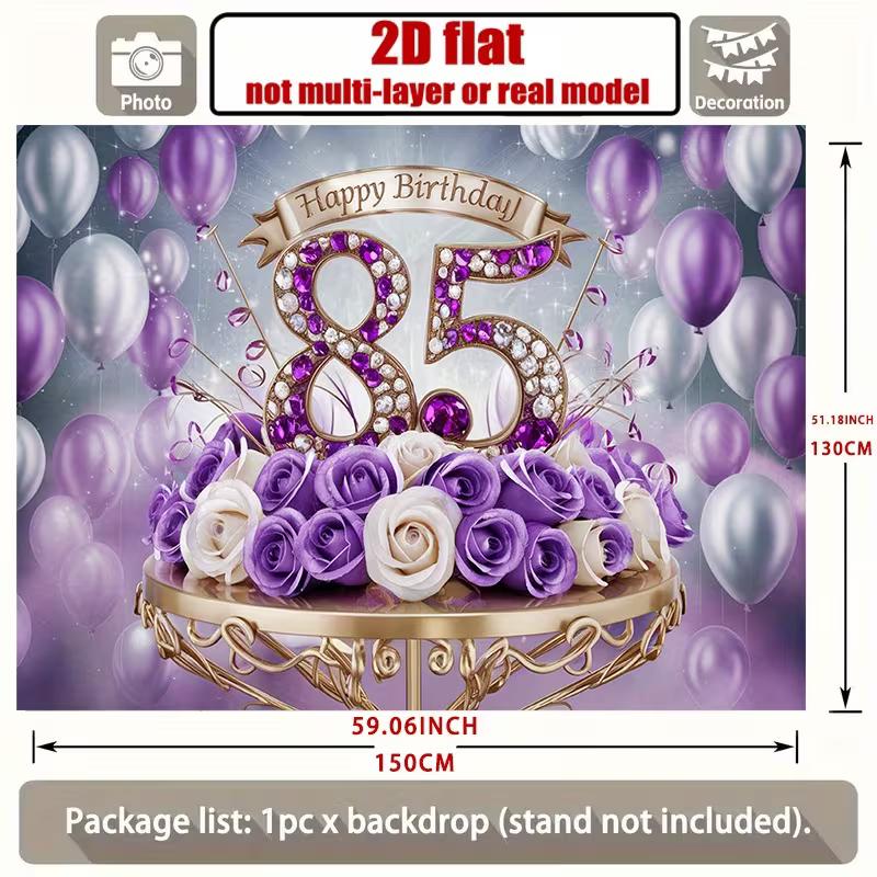 2D Glitzer Lila 85. Geburtstag Hintergrund Blumige Ballons Fotokabine Banner