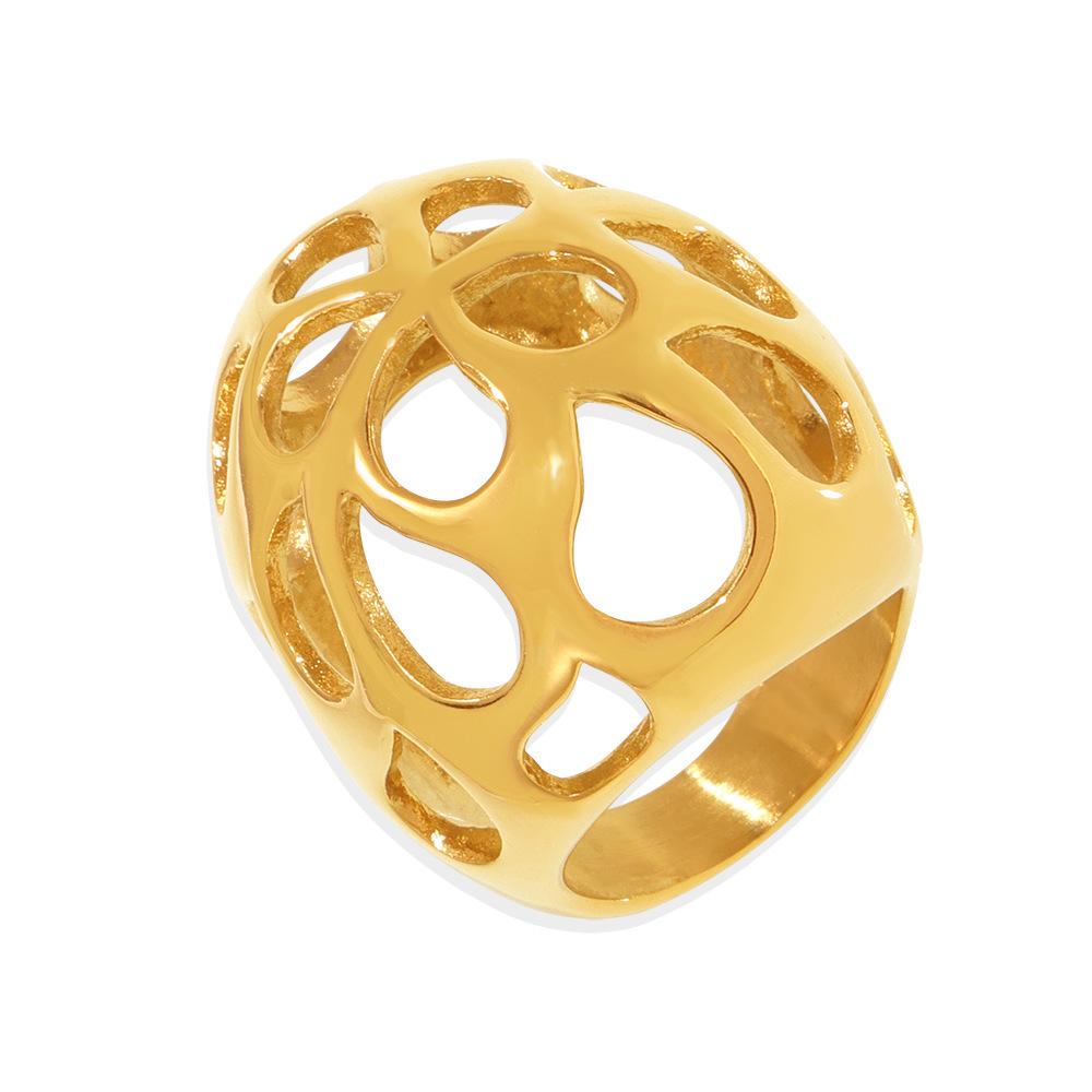 Qiong Yao 18K Gold-Plated Stainless Steel Hollow Statement Ring with Smooth Surface
