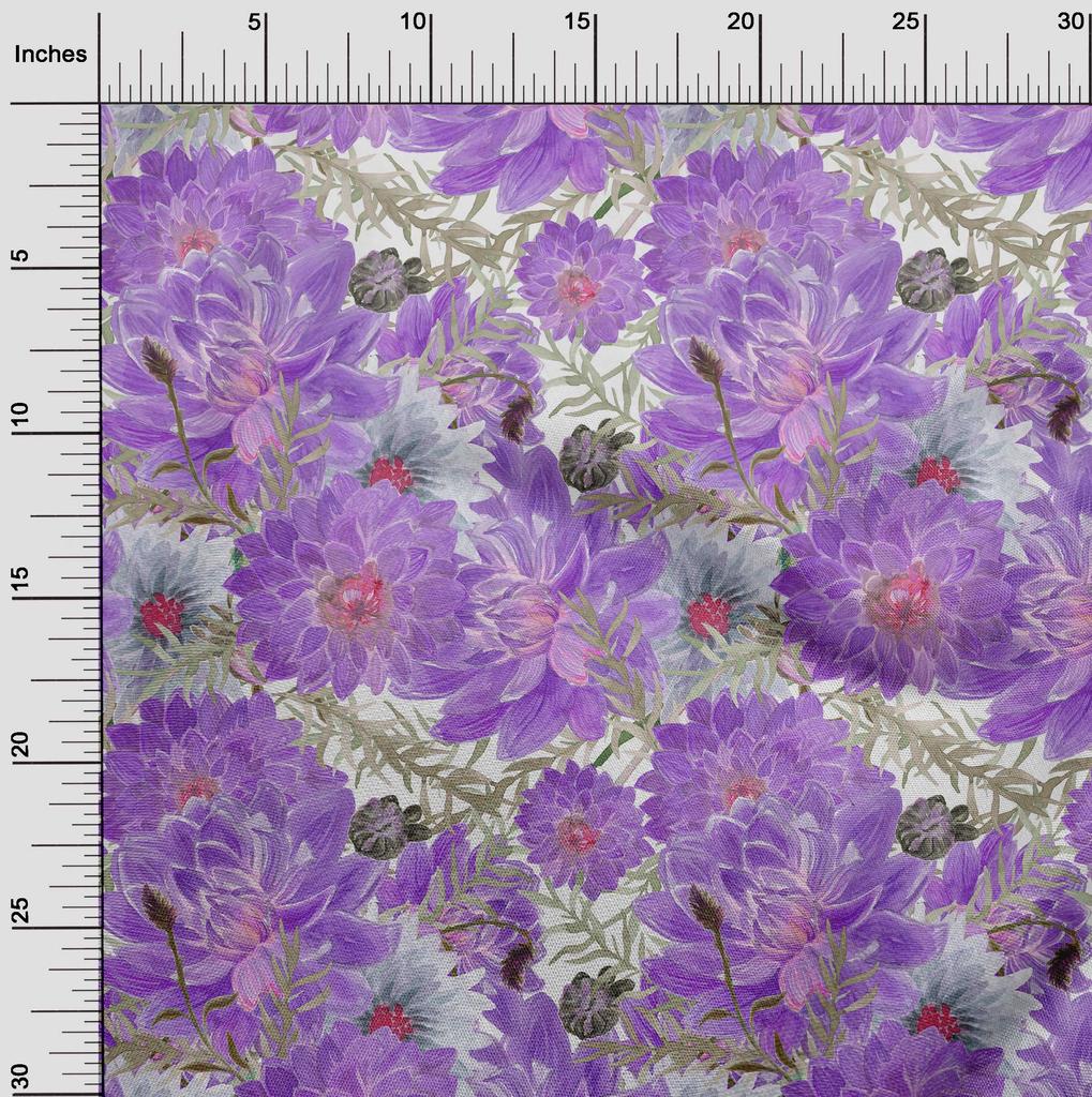 oneOone Cotton Flex Medium Purple Fabric Leaves & Lotus Floral Sewing Fabric By The Yard Printed Diy Clothing Sewing Supplies 40 Inch