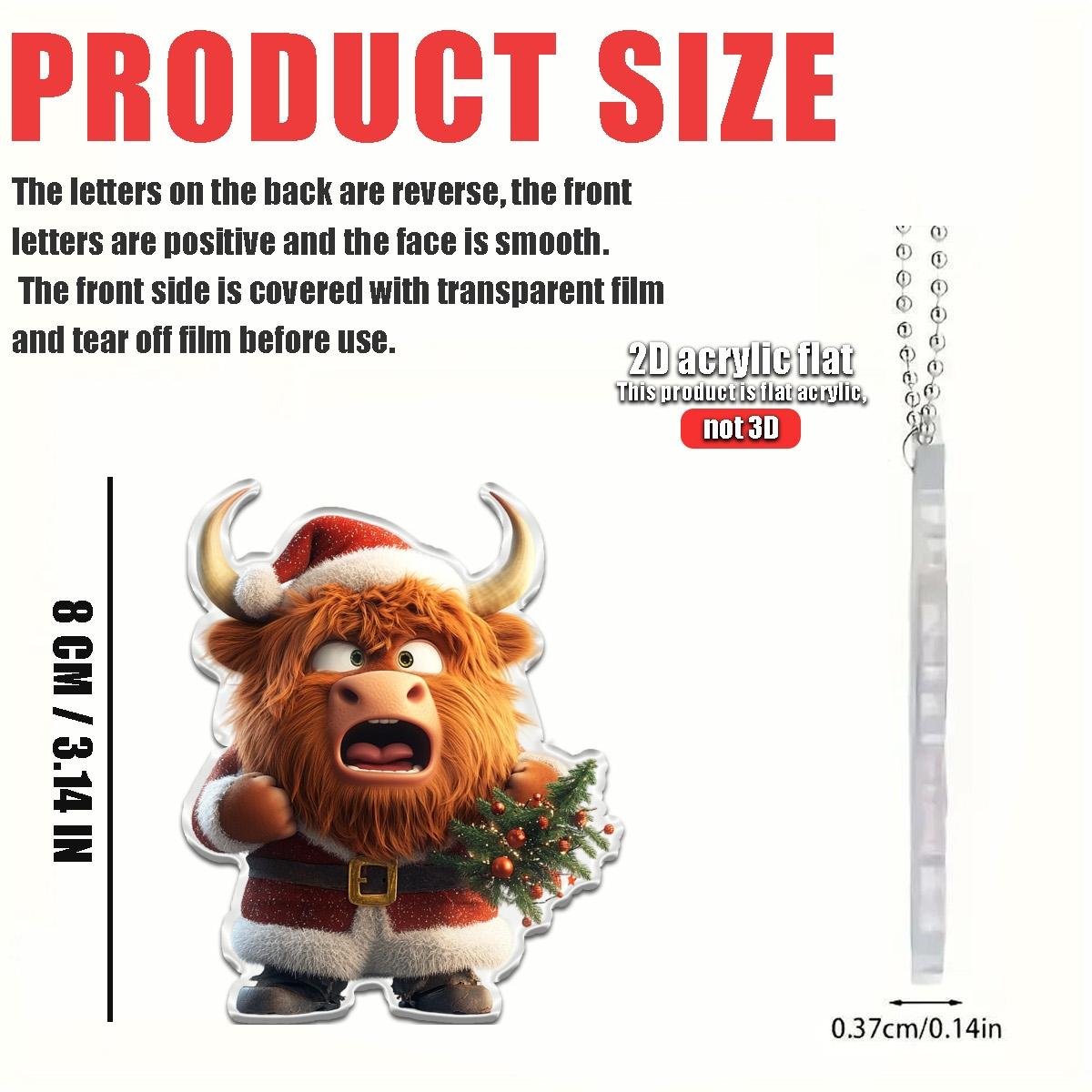 

A 2D Plane Cute Christmas Highland Bull Pendant Suitable for Car Home Festival Decoration Christmas Tree Pendant Christmas Gift