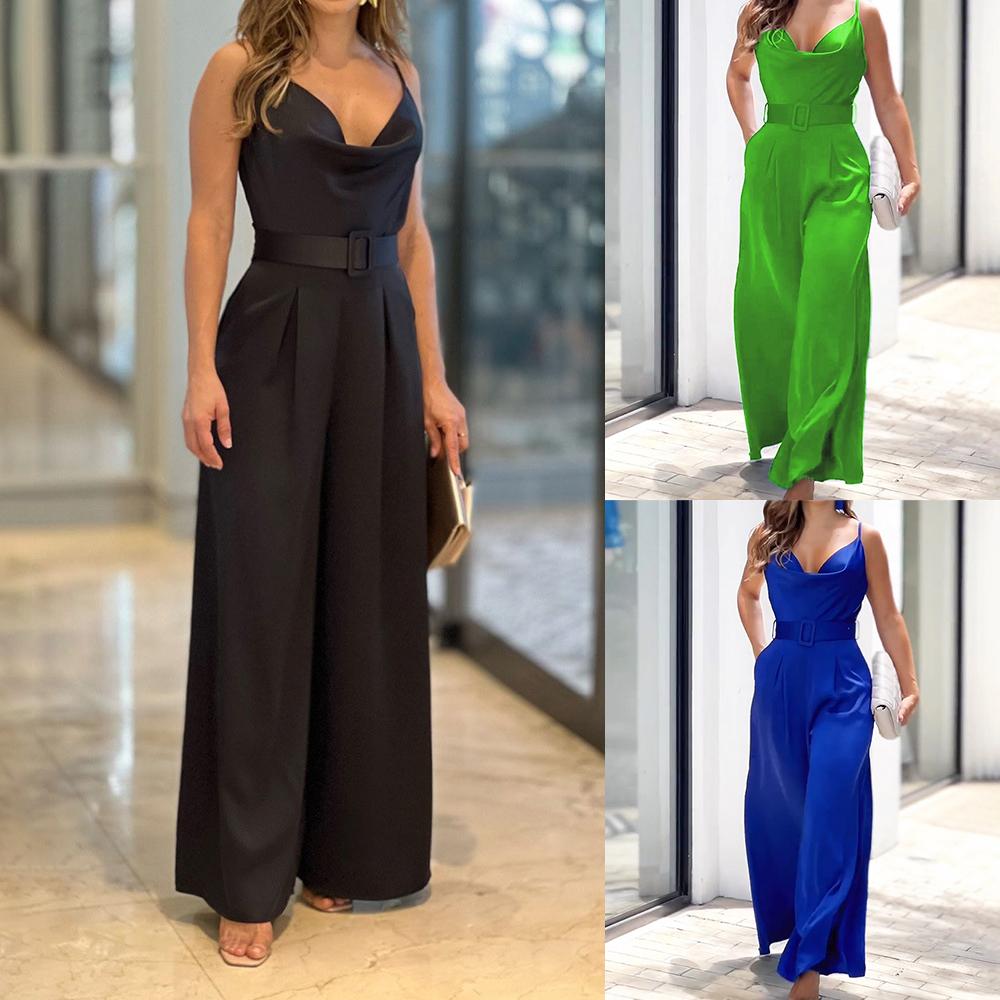 

Женщины Без рукавов Широкая нога Твердый Сексуальный ремни Ромпер Брюки Брюки