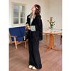 Korean Fashion Denim Blazer Wide Leg Pants Two Piece Set Women Spring Autumn Office Suit
