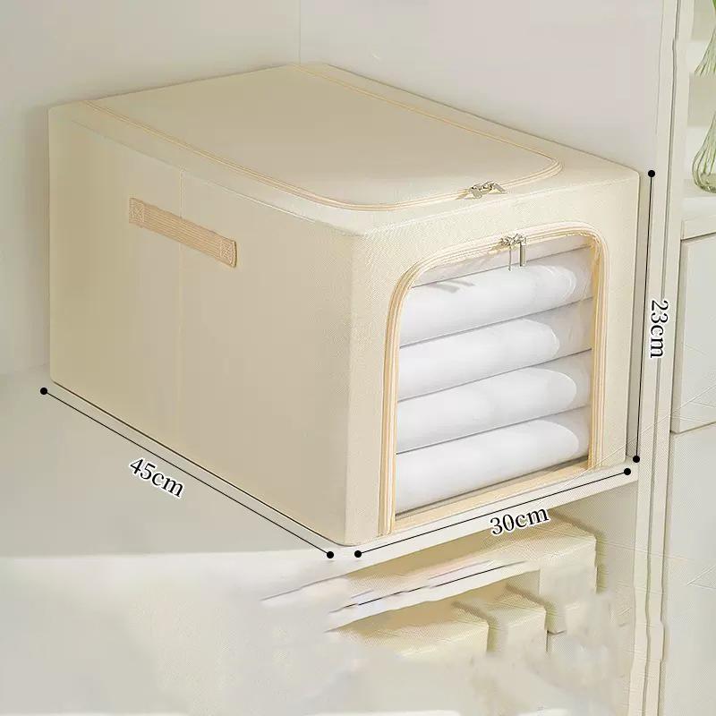 35L Clear Window Storage Box Oxford Cloth Steel Frame Foldable Closet Organizer