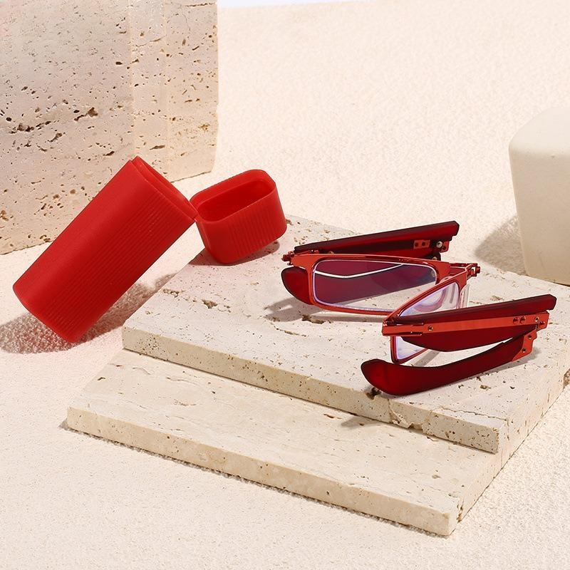 New Foldable Portable Anti-Blue Light Reading Glasses Fashionable Metal Square-Frame Presbyopic Glasses With Case Unisex
