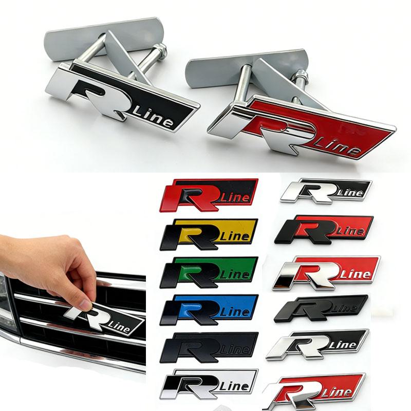 TCFJN1 Metal Rline R Badge Emblem Sticker for VW Volkswagen Golf Polo Passat Jetta Bora Beetle T-Roc Car Front Grille Side Trunk Decal