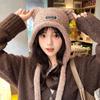 Autumn And Winter Woolen Cute Bear Ear Hat For Women Outdoor Warm Cold-Proof Sweet Knitted Hat
