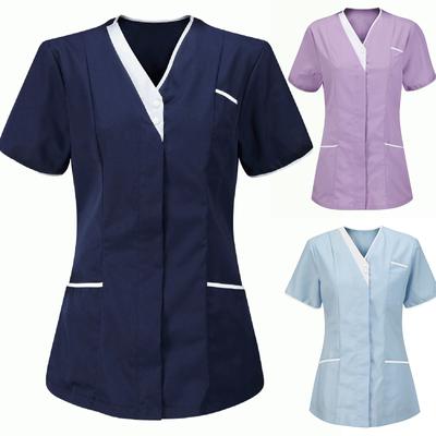Camice da infermiera per donna, camice protettivo con scollo a V e top per assistente clinica