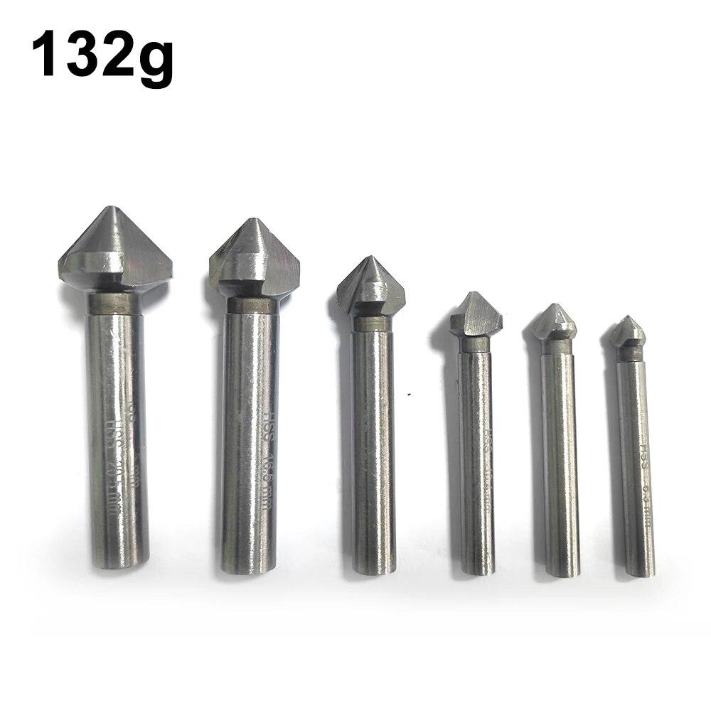 

6pc 90 Degree Three Blade Full Grinding Chamferer Woodwork Milling Cutter Drill Bit Hole Opener Spot Facer Tool Set