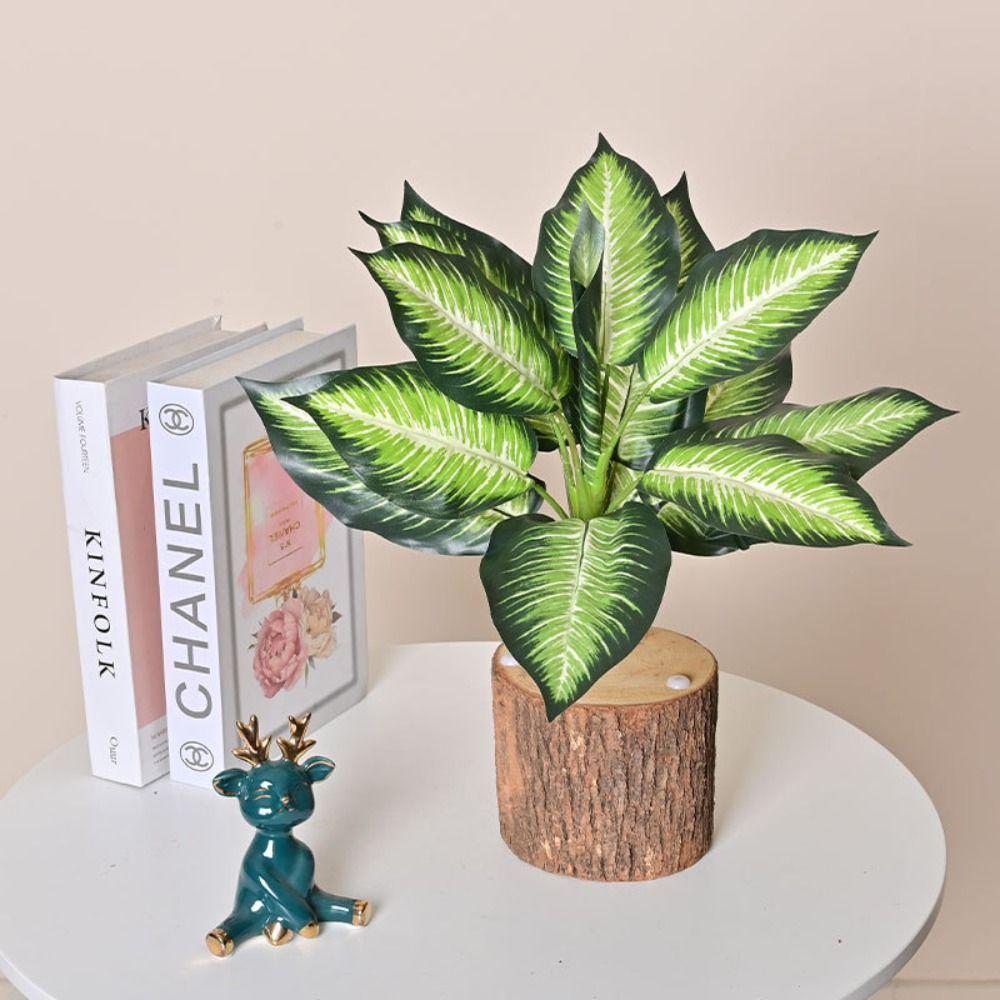 13 Leaf Fake Green Plant Leaves Elegant Simulated Plants  Outdoor Garden Decor