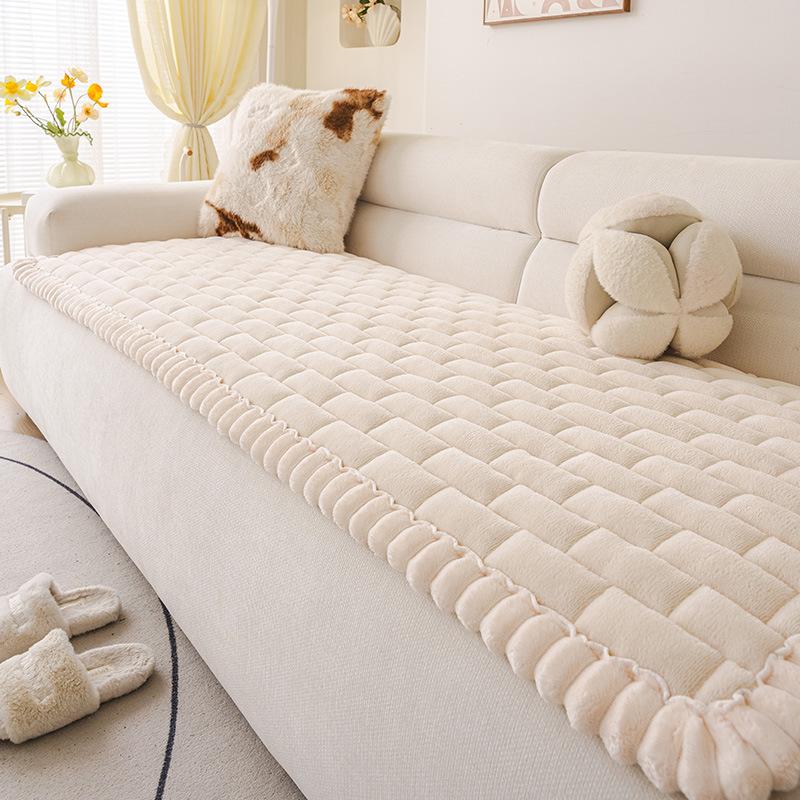Delicate Wide Bording Sofa Pad Flannel Autumn and Winter Sofa Cushion Thick and Warm Winter Cushion Straight Sofa Cushion Couch Cover