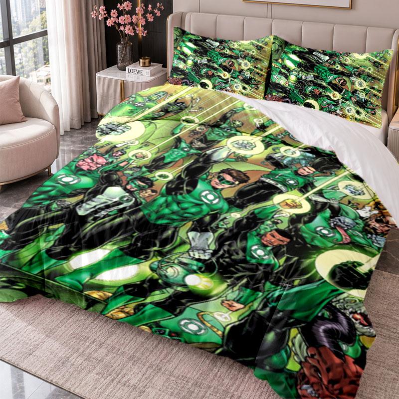Green Lantern 3Pcs Bedding Set Duvet Cover With Two Pillowcases For Bedroom Home Decoration
