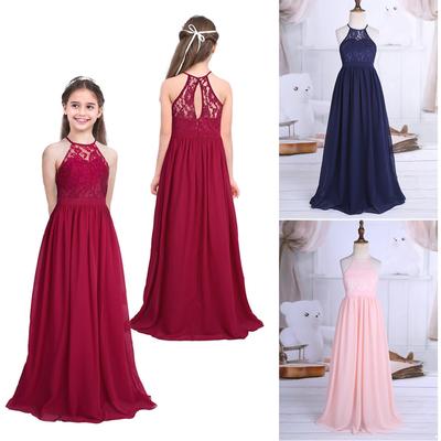 Kinder Neckholder Spitze Chiffon Blumenmädchenkleid Hochzeit Brautjungfer Ballkleid Prinzessin Festzug Party Maxikleid