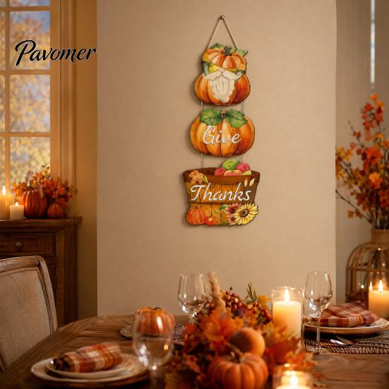 Durable Waterproof Wood Sign Thanksgiving Pendant, Wooden Fall Decoration, Pumpkin And Fruit Basket Porch Entrance Autumn Decor Printed, for