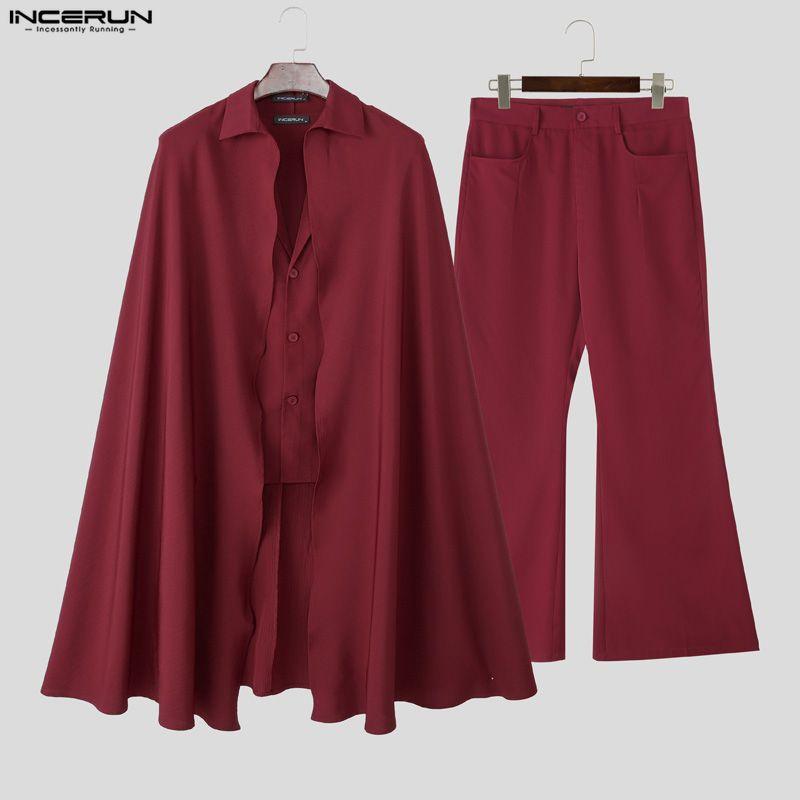INCERUN Zweiteiliger Herren Reverskragen Langarm Umhang Blazer Lange Anzughose Outfits