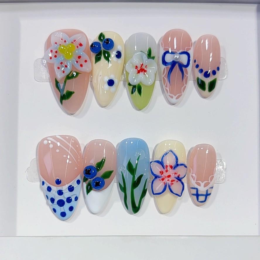 Handmade 3D French Style Multi-color Wearable Nail Tips