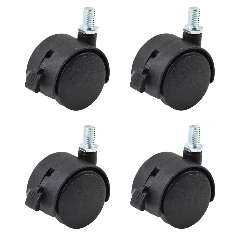 Caster Wheel Replacement for Furniture Set of Four Black Nylon M8 Stem
