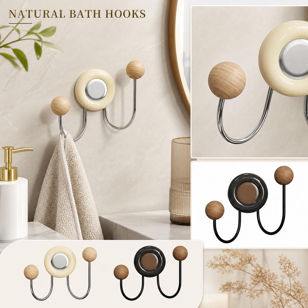 Double Ball Suction Hook No Drilling Required Wall Mounted Hook for Bathroom Kitchen Storage Space Saving Durable Material