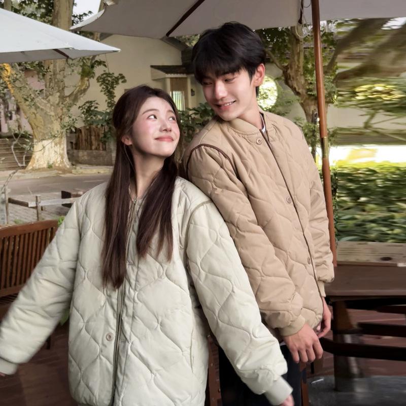 Winter loose rhombus rhombus cotton-padded clothes for boys and girls casual retro trendy baseball clothes jacket couple cotton clothes