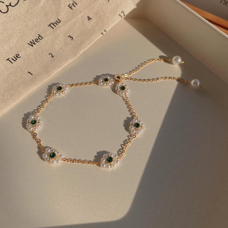 Korean Retro Pearl Titanium Steel Women's Bracelet - High-End Ins Style Beaded Bangle for Couples