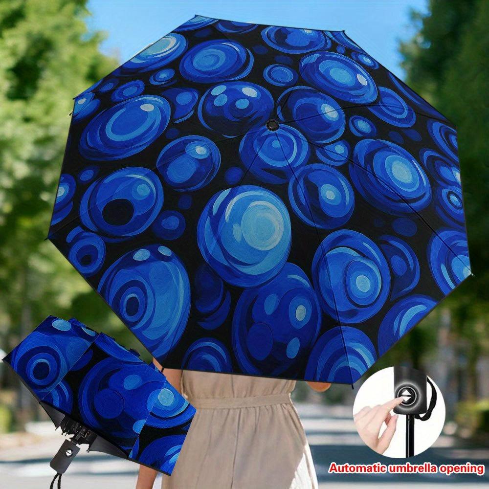 

1pc Automatic Open/Close Umbrella with Blueberry Burst Design - Heavy-Duty Automatic Open/Close, Shielding, Compact Folding Um