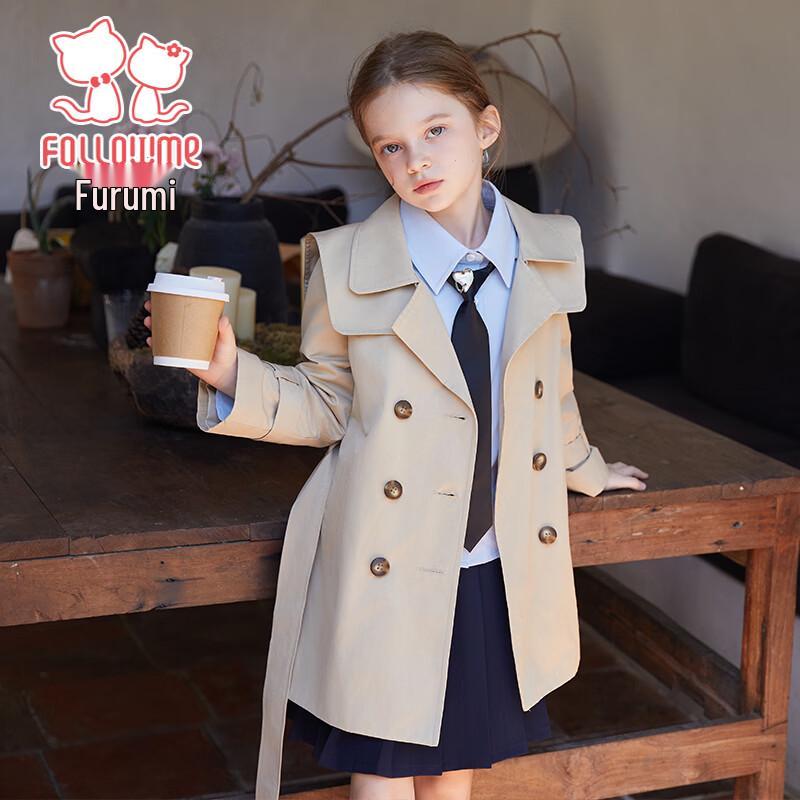 FULOUMI Girls  British Style Mid-Length Trench Coat 165