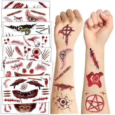 Nowe Halloweenowe Naklejki Tatuaże Wysokiej klasy Poczucie Mężczyzn i Kobiet Realistyczny Horror Fałszywa Blizna Blizna Tymczasowe Naklejki Tatuaże