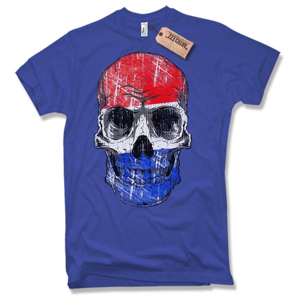 Niederlande Skull Flag Holland Totenkopf Football Motorcyclist T-Shirt. Summer Cotton Short Sleeve O-Neck Mens T Shirt New S-3XL
