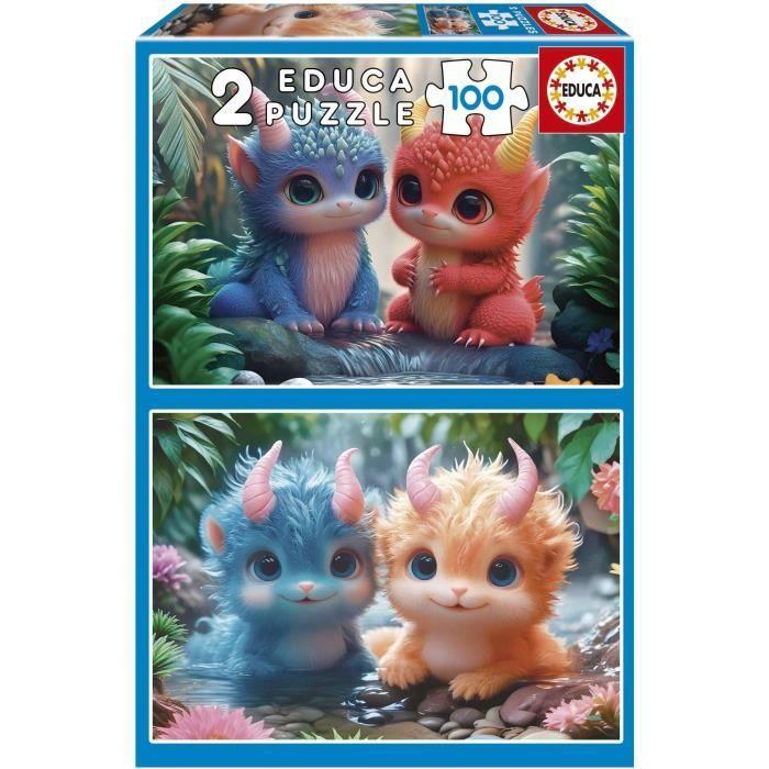 Puzzle - EDUCA - Monstres Mignons - 2 X 100 Pièces - Pour Enfants Dès 8 Ans - Thème Dessins Animés