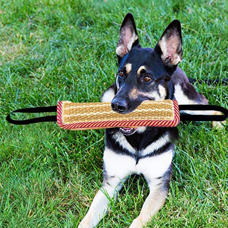 Dog Tug Toy Pet Bite Jute Tug Pillow With 2 Rope Handles Medium Large Dogs Training Toys for Malinois Pet Interative Toy