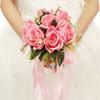 1pc Holding Flowers Artificial Natural Rose Wedding Bouquet With Silk Satin Ribbon Bridesmaid Bridal Party Wedding Accessories