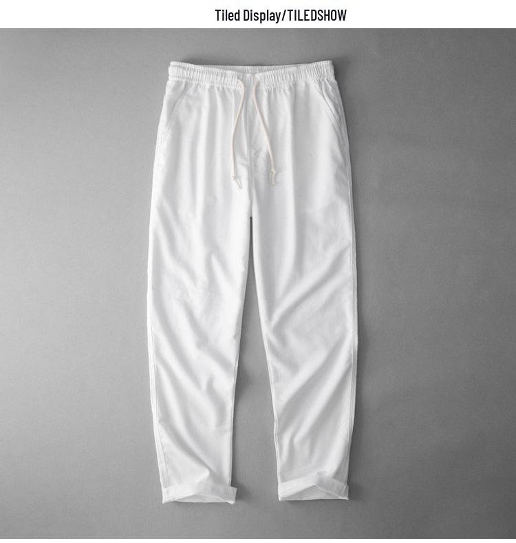 Men's Plus Size Cotton Linen Elastic Waist Trousers - Loose Straight Leg Summer Pants