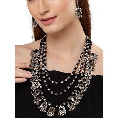 Latest Stylish Fancy Oxidized Traditional Oxidised Necklace Jewellery Set for Women (Black)