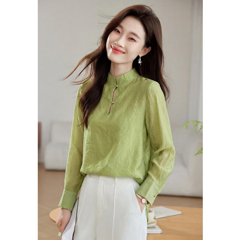 Oudif Retro Chic Stand Collar Long Sleeve Shirt M