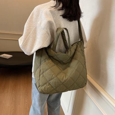 College Students In Class Tote Bag Women's New Large-capacity Commuter Handbag Autumn and Winter Fashion Diamond Lattice Casual Shoulder Bag