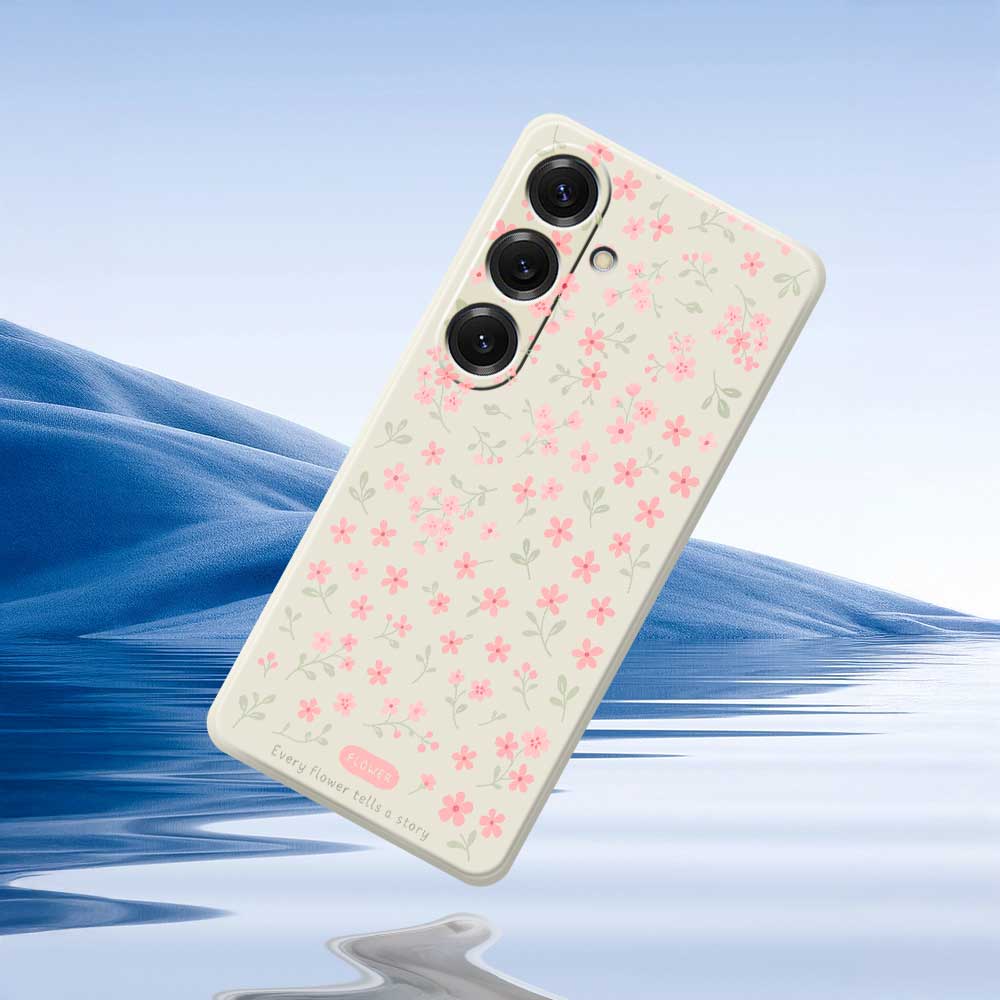 For Samsung Galaxy S25 Case Pink Small Flowers Pattern Printing Straight Edge TPU Phone Back Cover