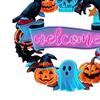 Halloween Holz Türschild, Schwarze Katze Kürbis Skelett Veranda Hängedekoration, Wasserdichtes Außen Willkommensschild, Bereit zum Aufhängen Party Dekoration