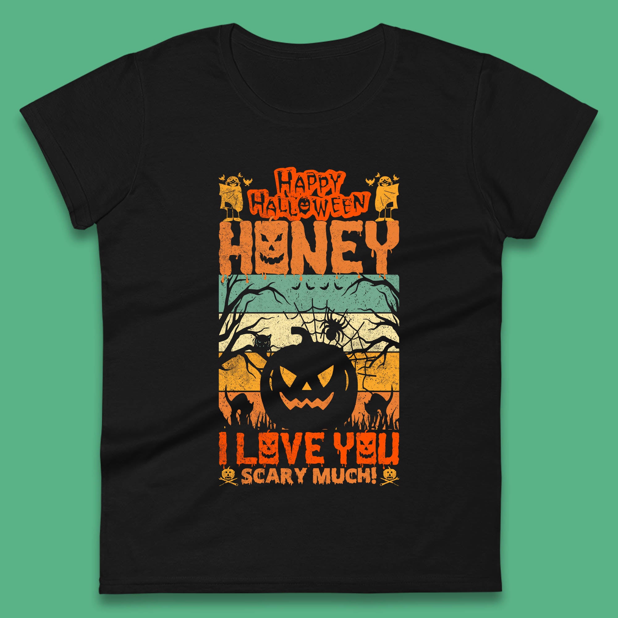 Happy Halloween Honey I Love You Scary Much Funny Halloween Scary Pumpkin Womens Tee T Shirt Mens Tops Unisex Top M