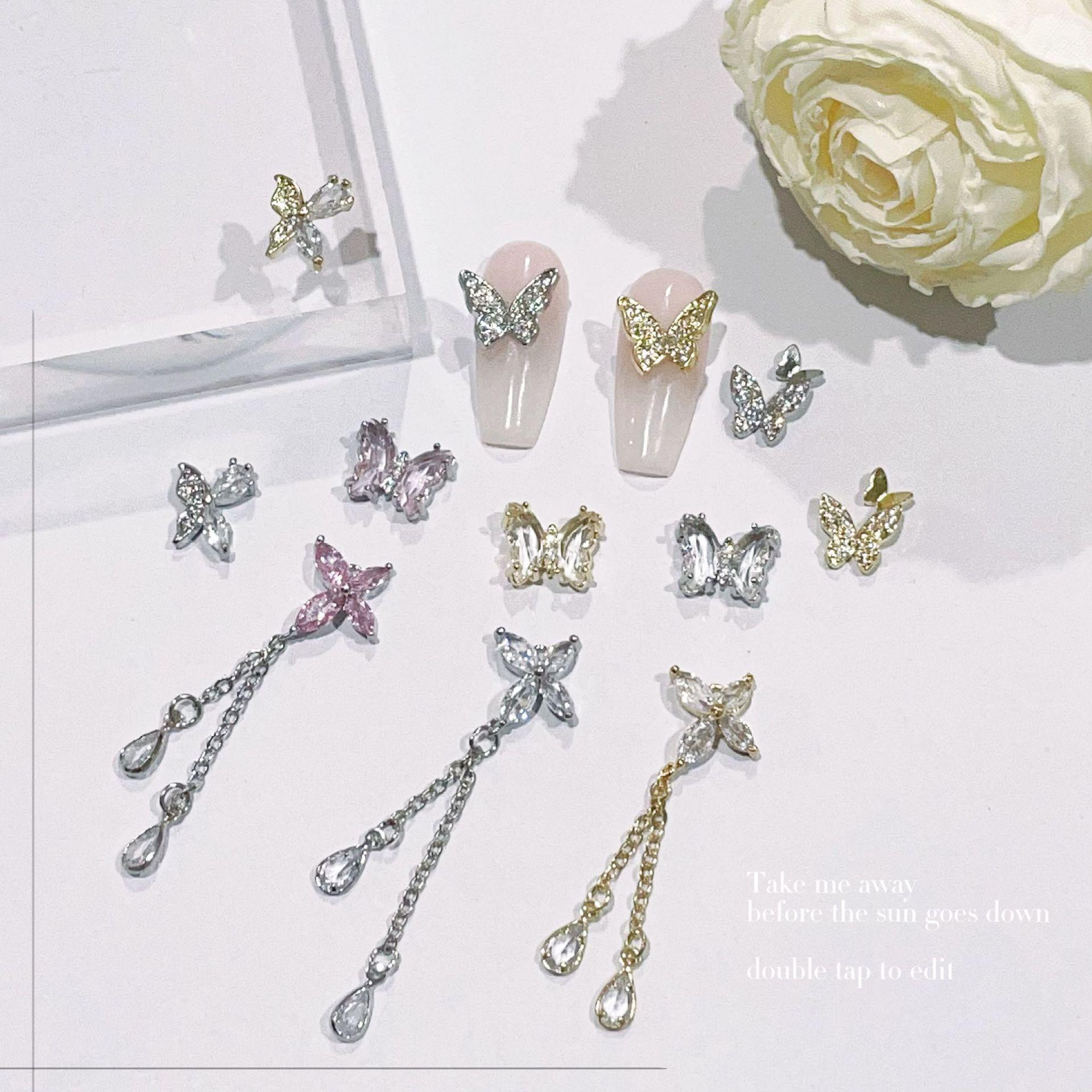 

LZ Crystal Butterfly 3D Alloy Pendant Tassel Nail Accessories