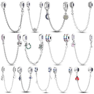 Charm Originale Stars Moon Safety Chain Pendants Beads Fit Bracelet Bangle For Women Charms Copper Luxurious Jewellery Gift