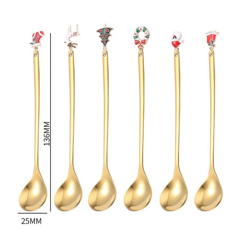 Stainless Steel Christmas Spoon Set Elk Pendant Exquisite Craft Tea Spoon Creative Tableware Party Ornament Style Dessert Spoon