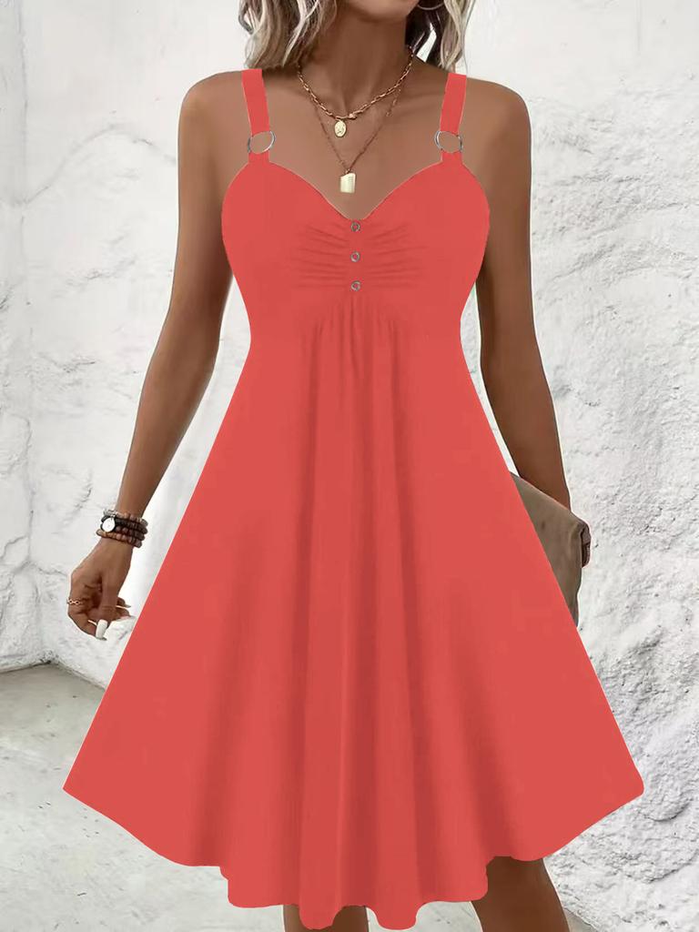 Y2 Summer High Waist Sleeveless Metal Gas Eye Splicing Skirt Solid Color Suspender Sexy V-neck Short Skirt Women