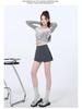 2025 New Women's Gray High Waist Slit A-line Bodycon Skirt Pants - Spring/Autumn Fashion