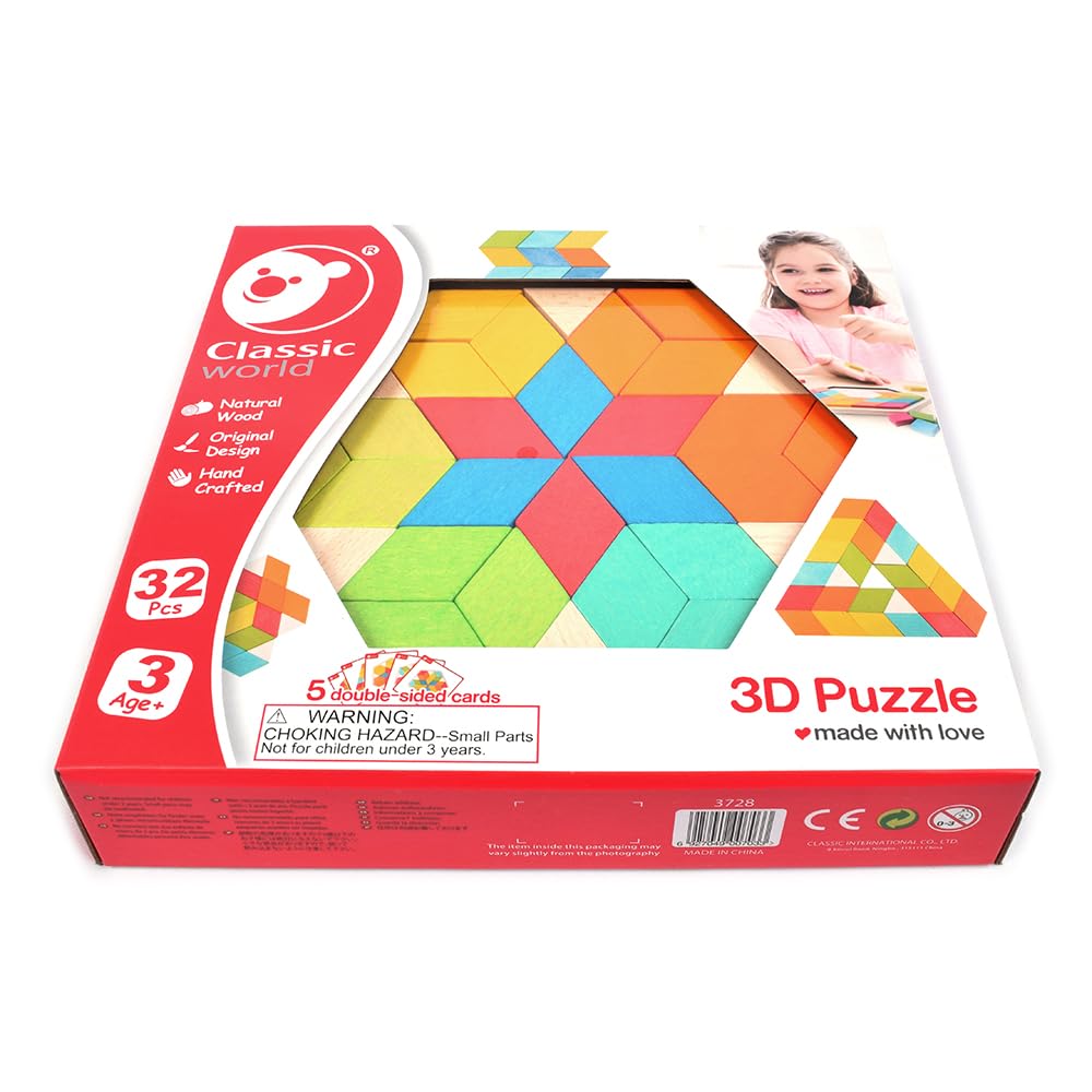 Classic World 3D Shape Wooden Observation Skills Exam Girls and Ages 3 and Kindergarten Entrance Birthday Educational Christmas Gift Puzzle, Puzzle,