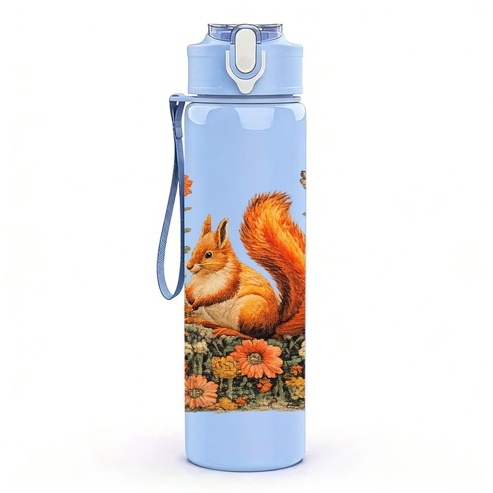 1PC Squirrel Autumn Harvest Scene Print 750ml Color Plastic Sports Water Bottle Leakproof Flip Straw Lid Suitable for Sports Office Home Use