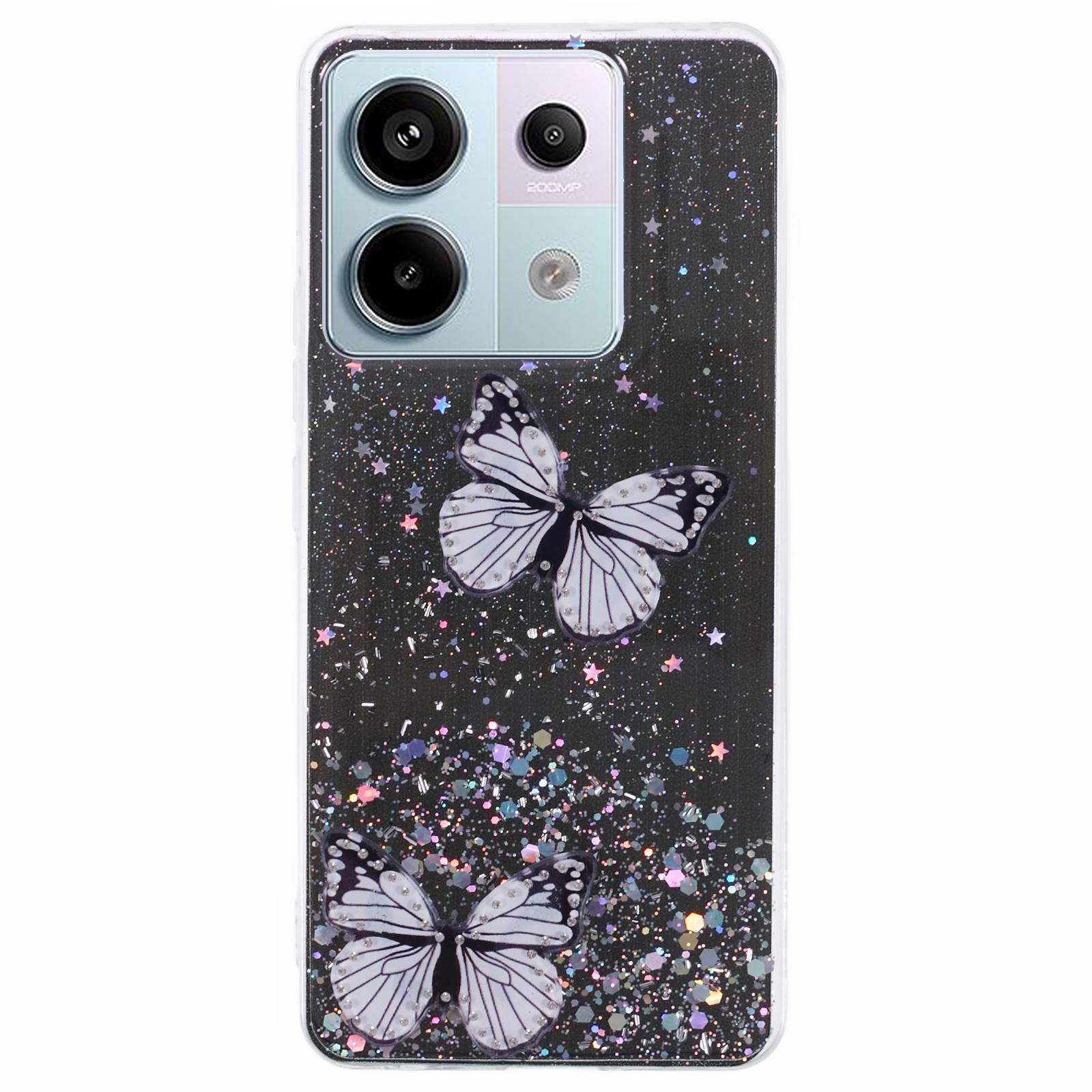 

AW Series For Xiaomi Redmi Note 13 Pro 5G/Poco X6 5G Case TPU+PVC Butterfly Pattern Phone Cover Black
