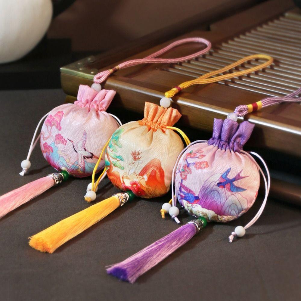 

Frog Flower Tassel Drawstring Bag Deer Chinese Style Coin Purse Outdoor жовтий