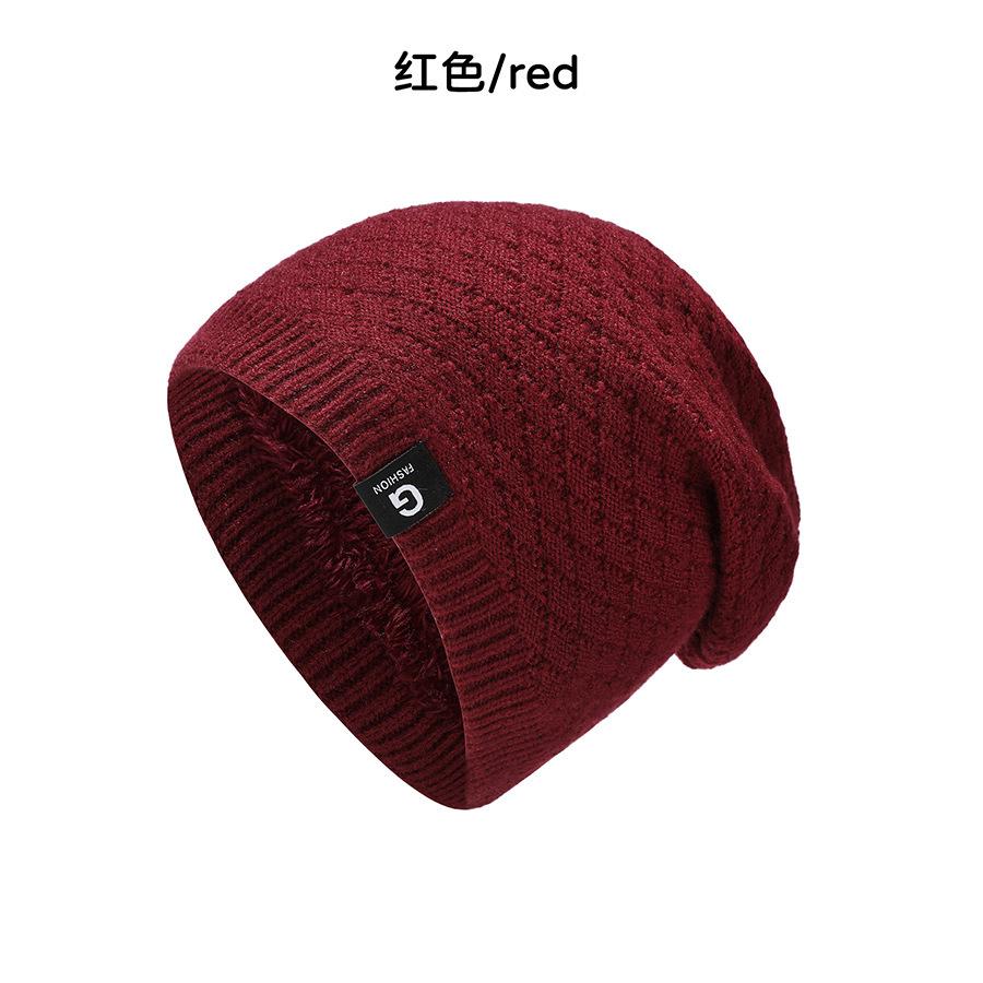 

Neutral autumn and winter thickened fleece knitted hat couple ear protectors high elastic bag head stacking hat M（56-58cm） червоний