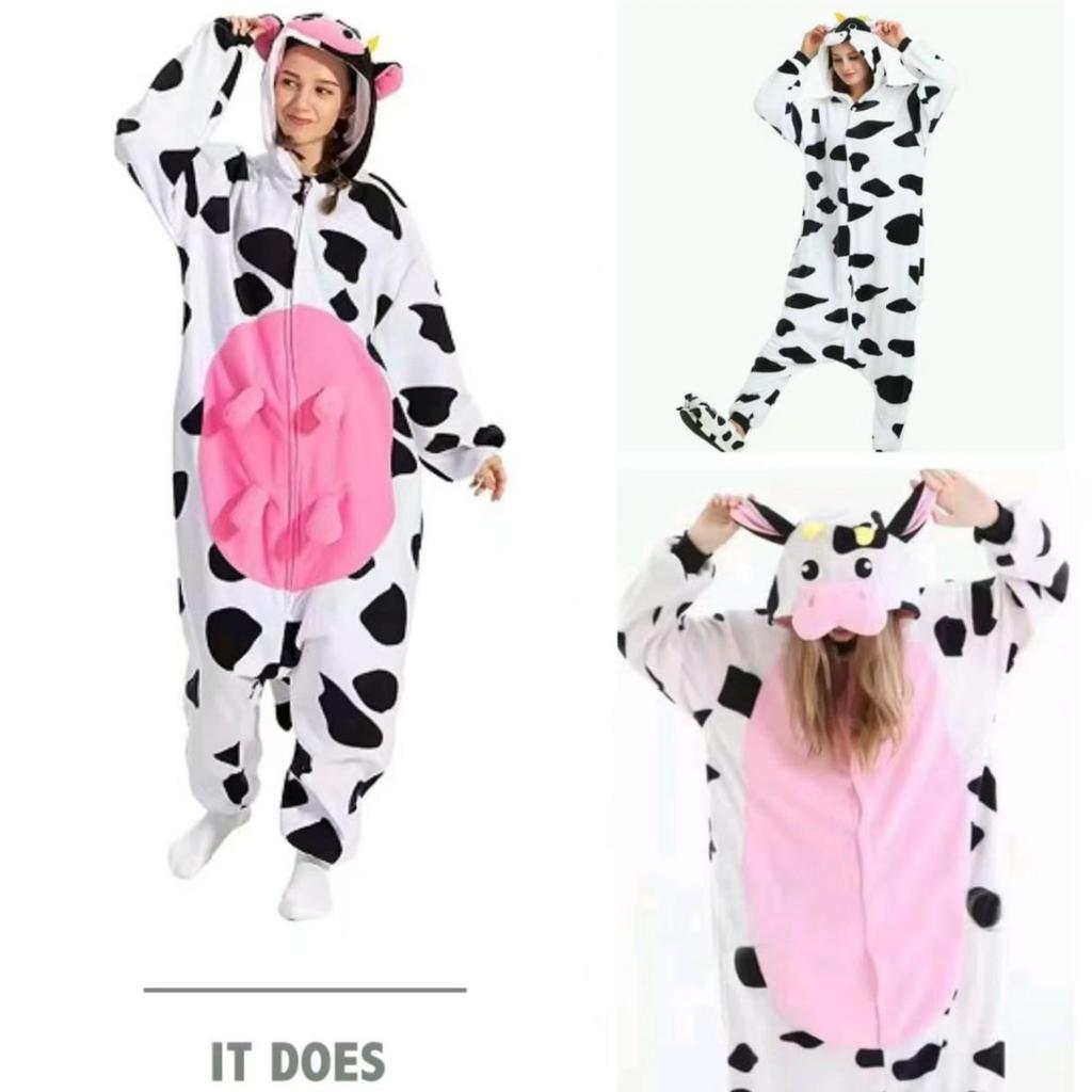 New Halloween Pink Cow Cartoon Animal Onesie Pajamas for Couples & Parent-Child